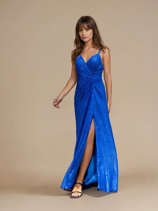 Criss-Cross Neckline Satin Evening Dress