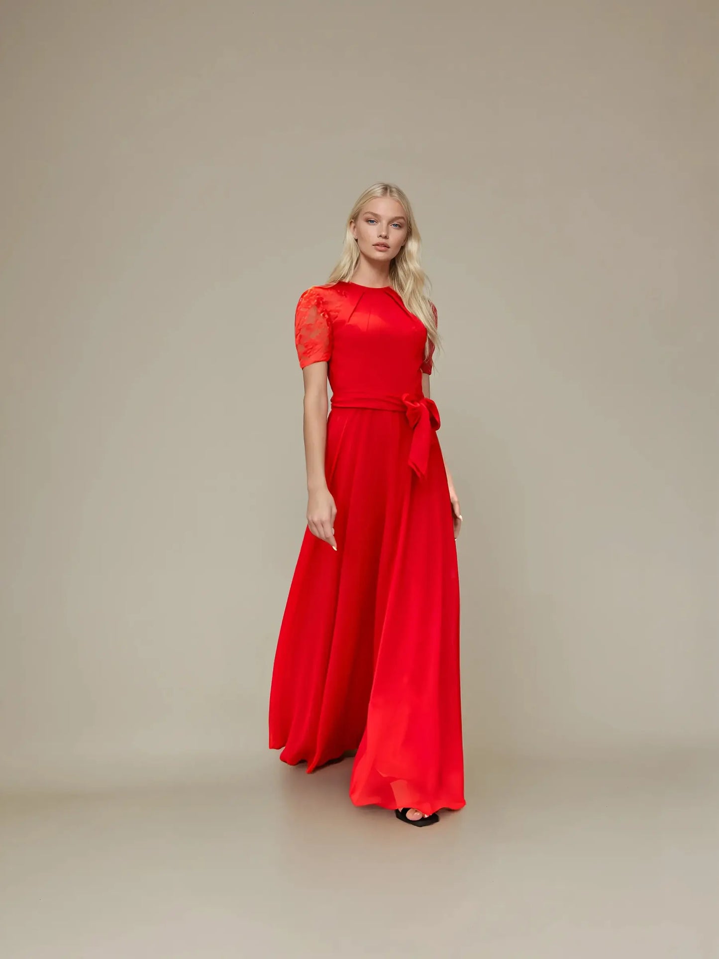 Full Sleeve O-Neck Embroidered Chiffon