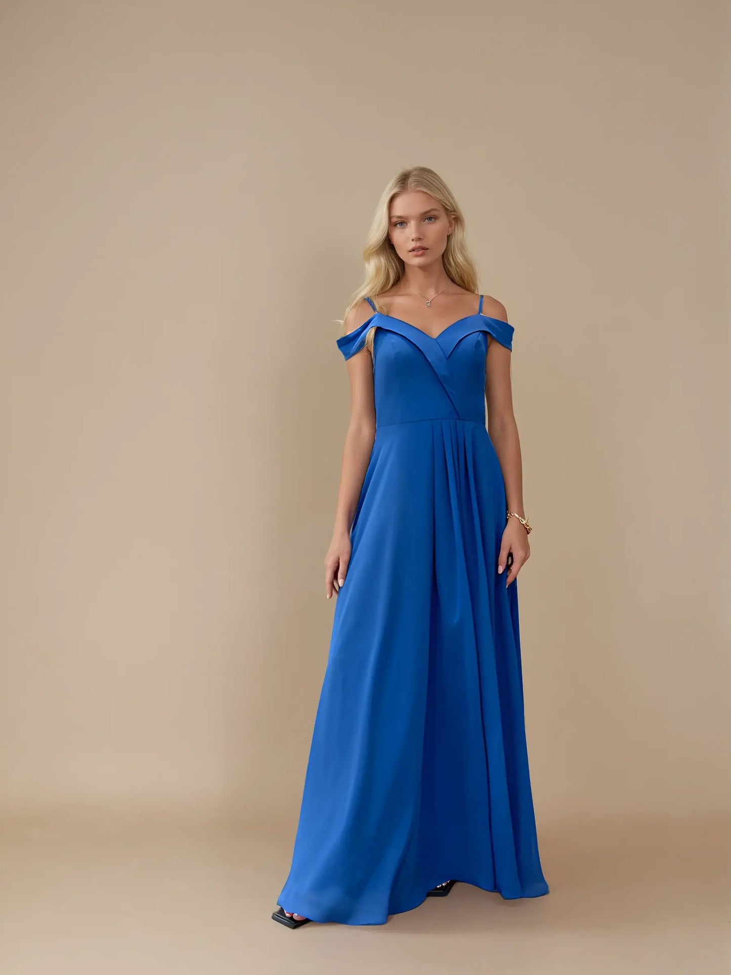 Off-Shoulder V-Neck Chiffon Evening Dress