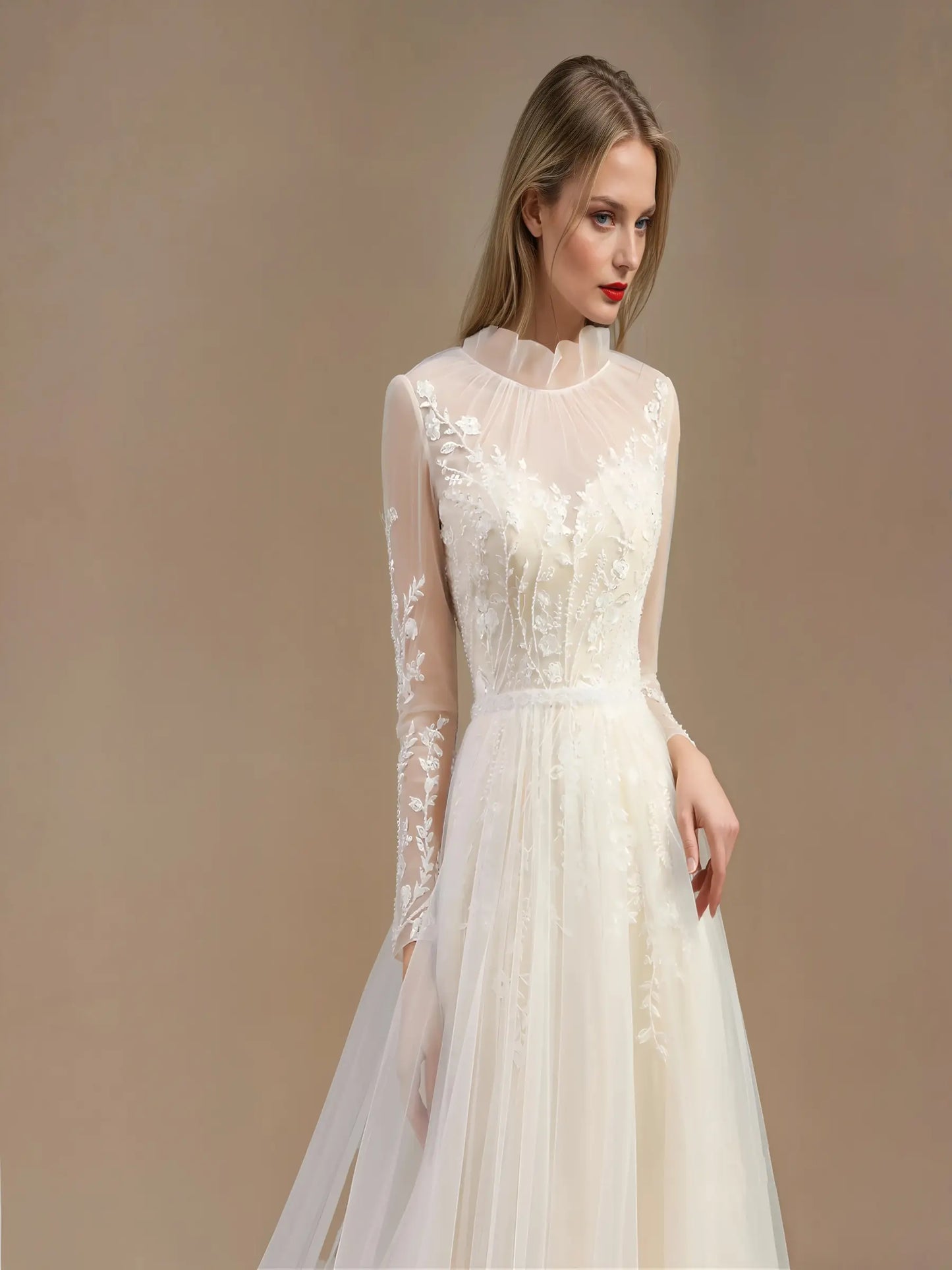 Lucienne High-Neck Lace Gown