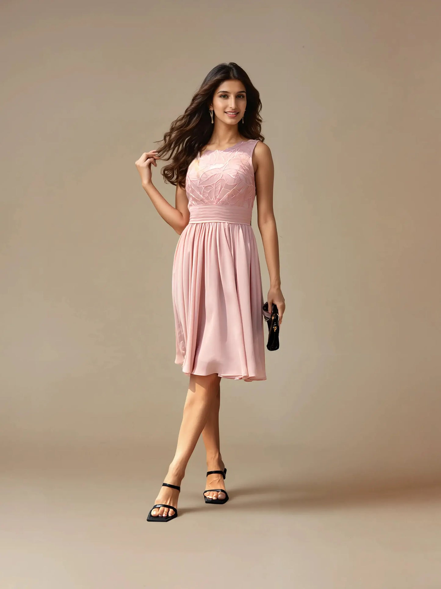 Emilia Embroidered Knee-Length Evening Dress