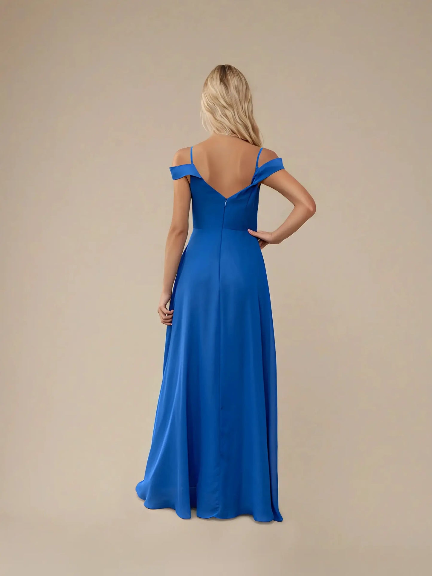 Off-Shoulder V-Neck Chiffon Evening Dress