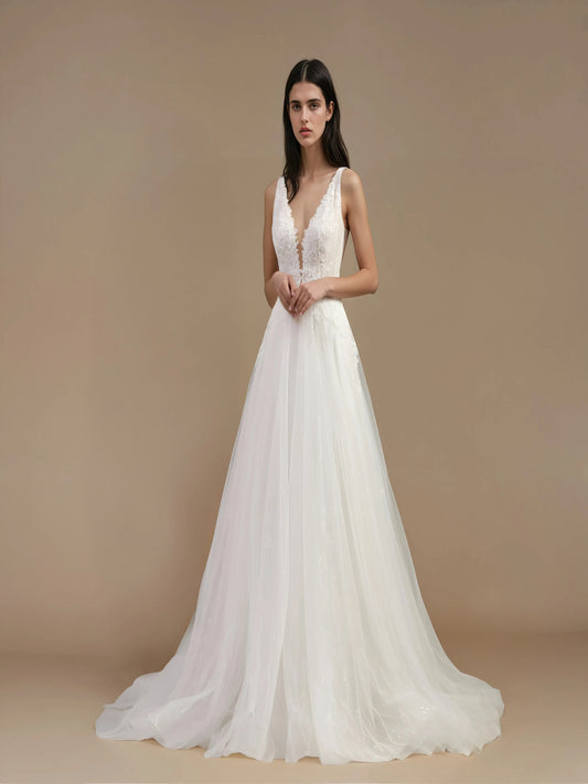 Valessa Watteau Lace Gown