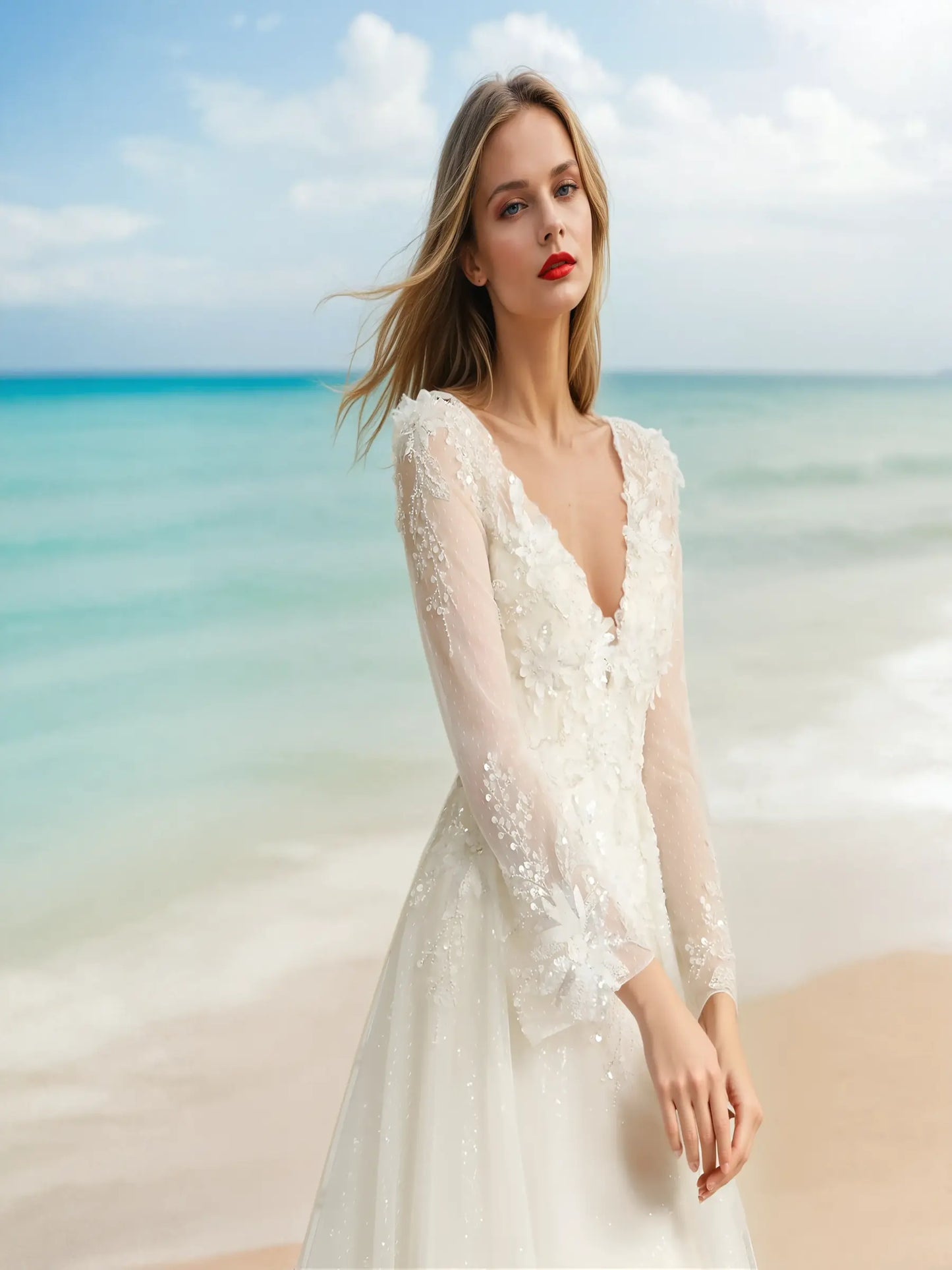 Aloura Deep V Lace Gown