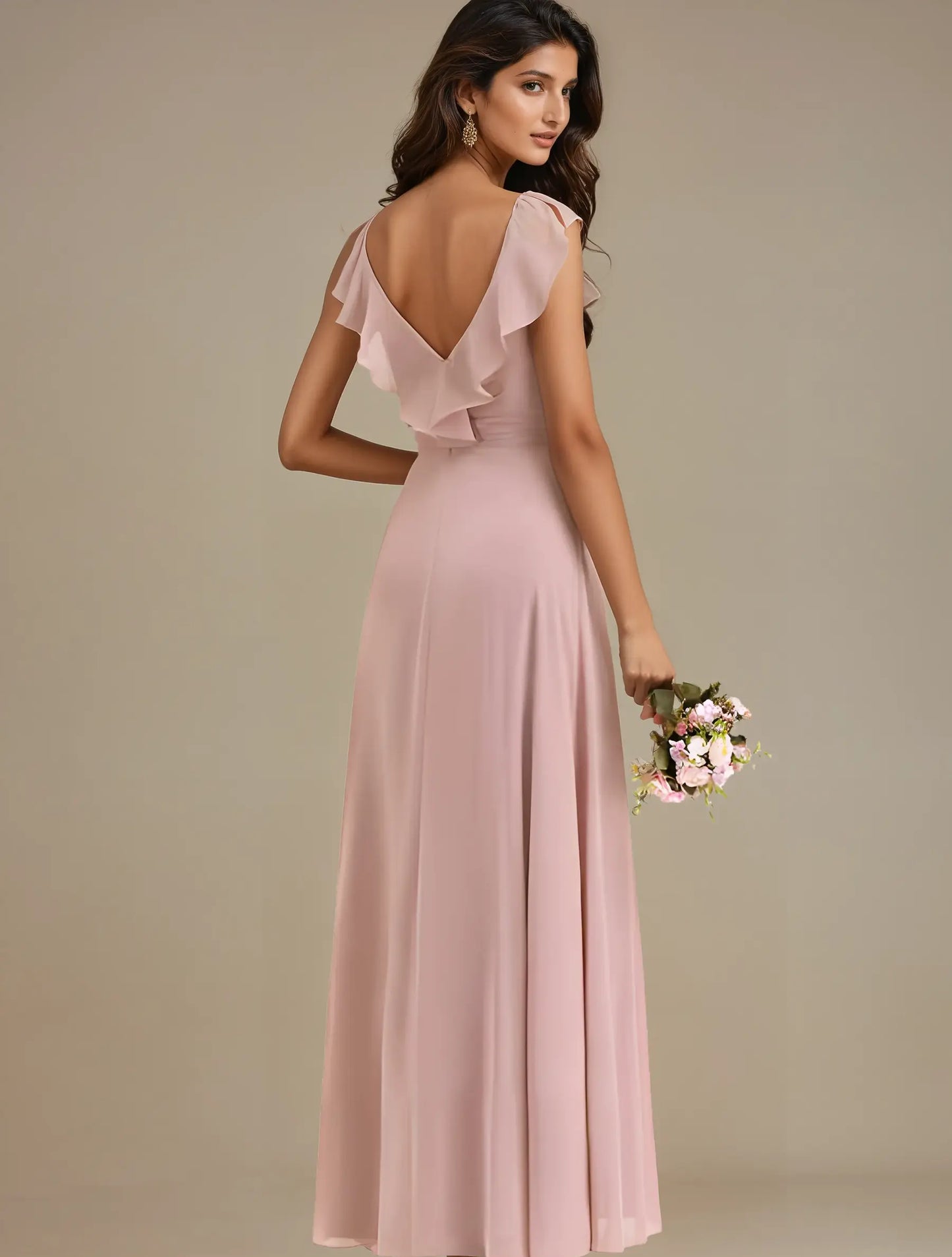 Spaghetti Strap Square Neck Chiffon Evening Dress