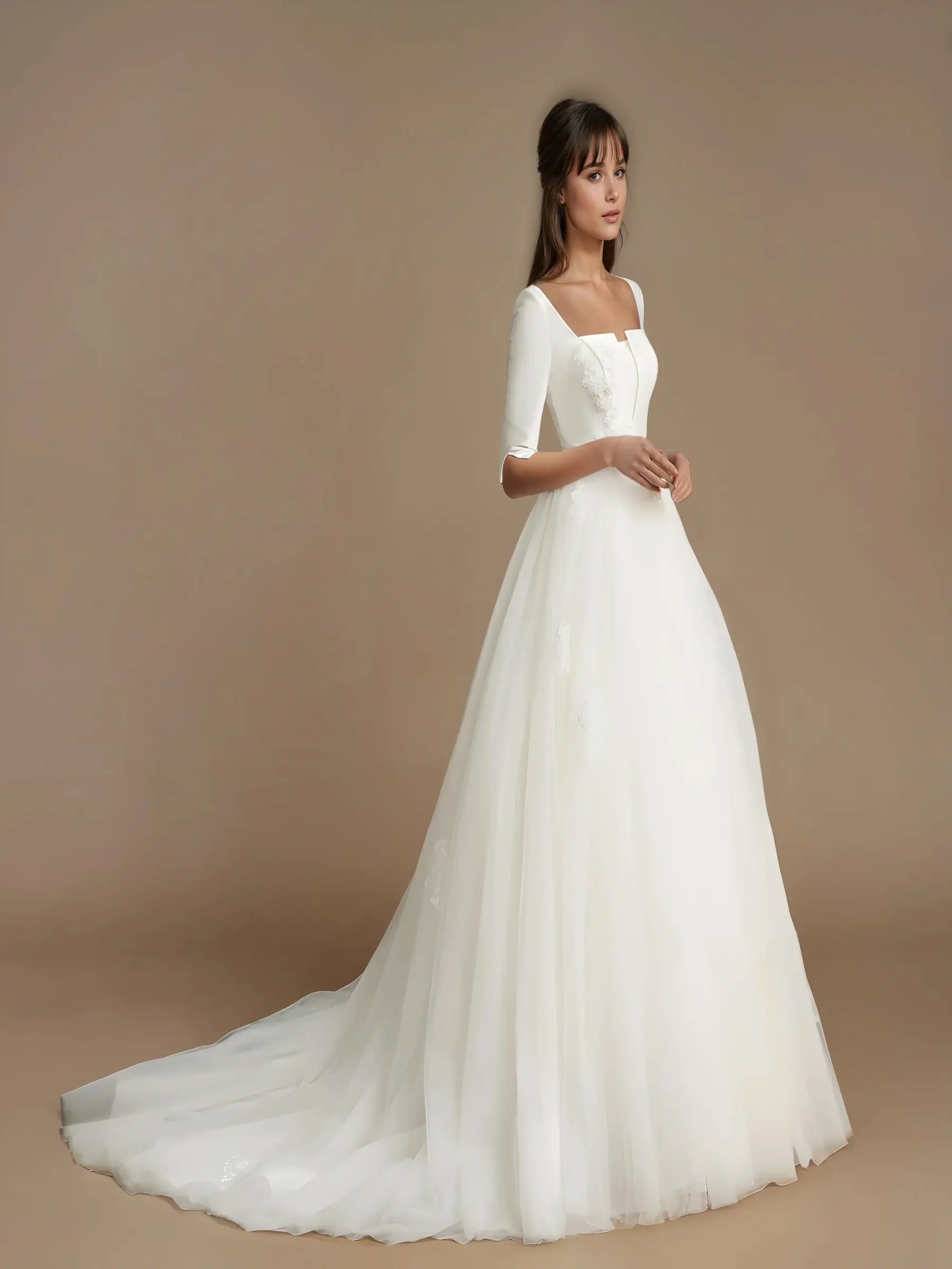 Adelisse Square-Neck Lace Gown