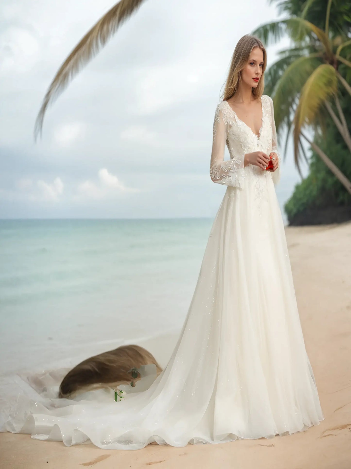 Aloura Deep V Lace Gown