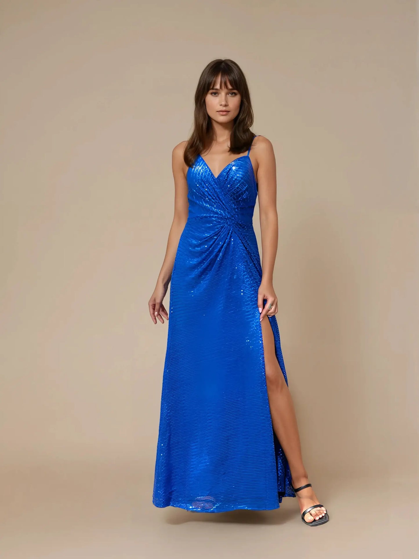 Criss-Cross Neckline Satin Evening Dress