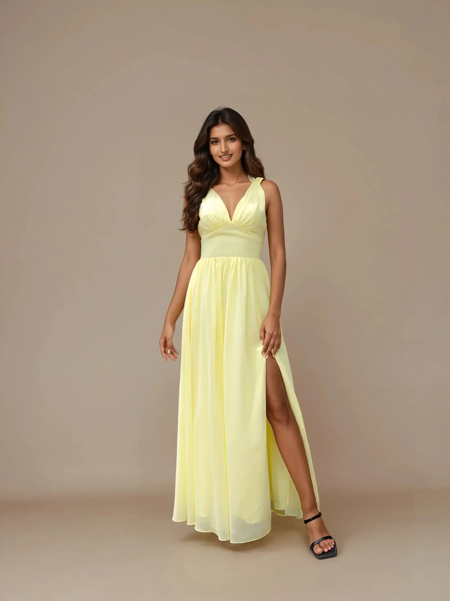 V-Neck A-Line Chiffon Evening Dress