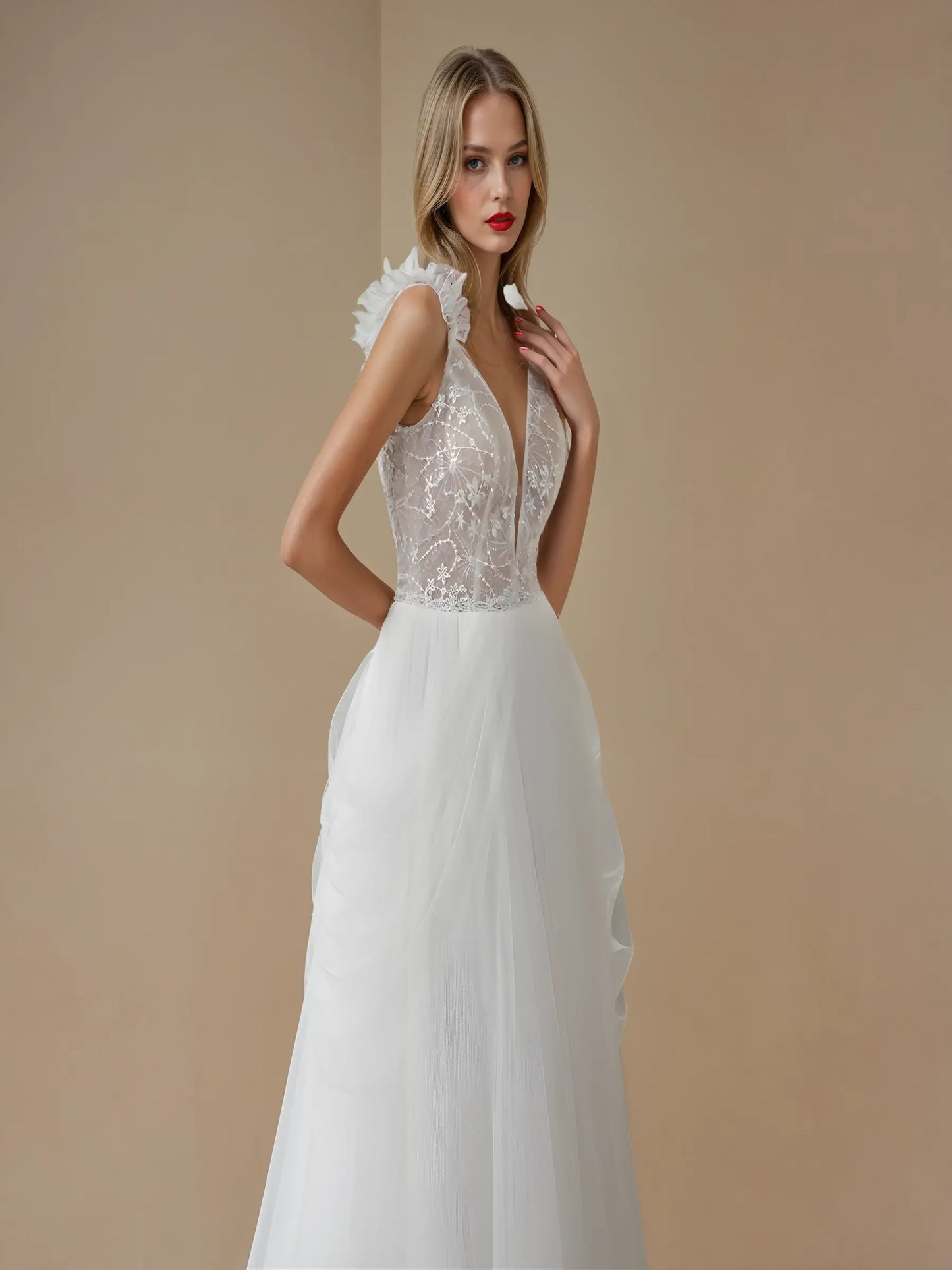 Ismena Puff Sleeve Lace Gown