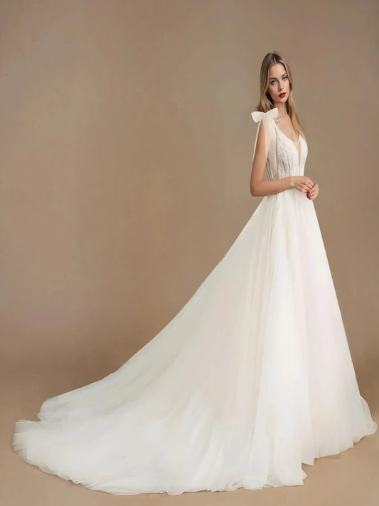 Evelisse Royal Flare-Sleeve Gown
