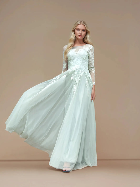 Full-Sleeve Embroidered Evening Dress