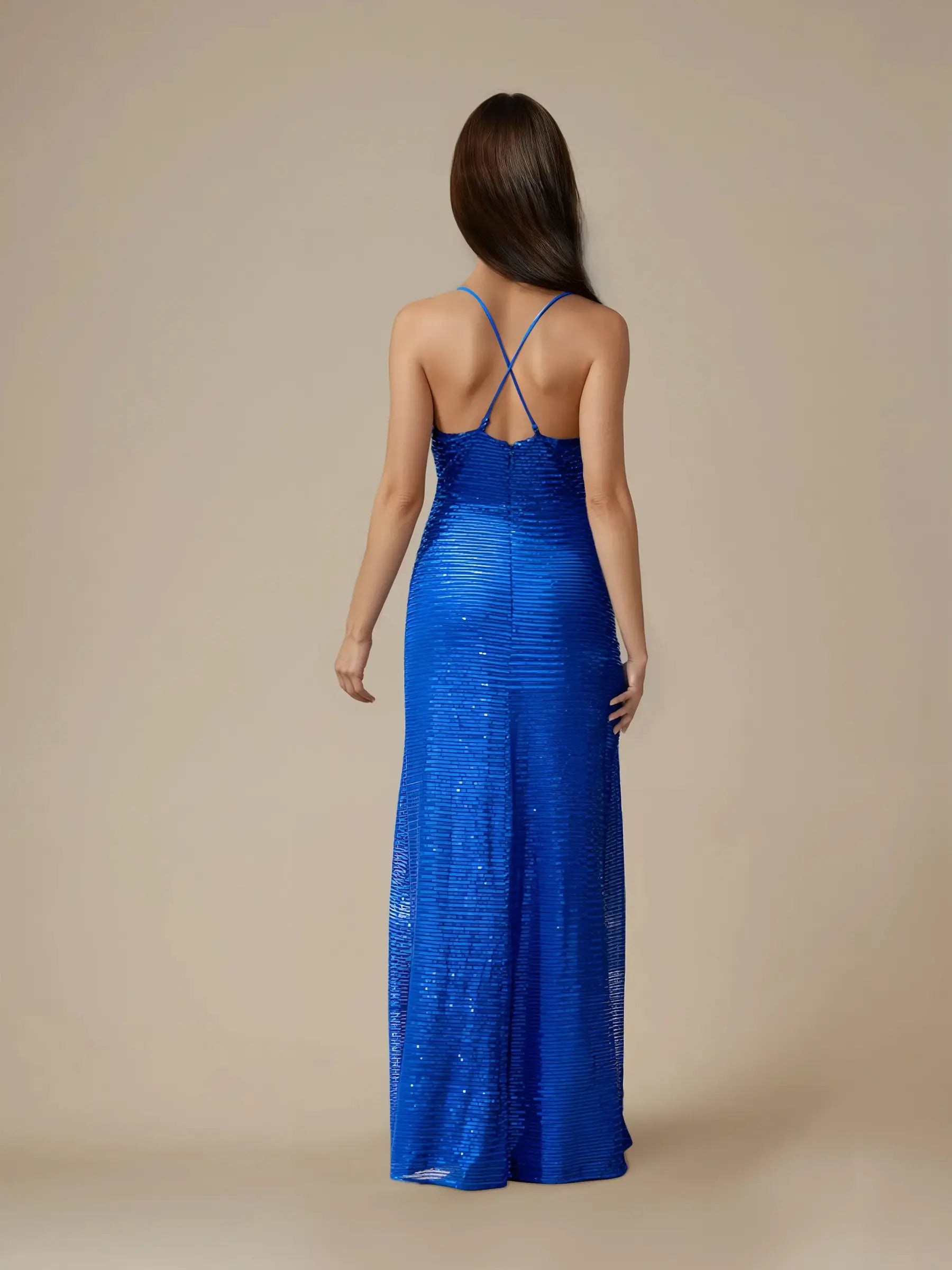 Criss-Cross Neckline Satin Evening Dress
