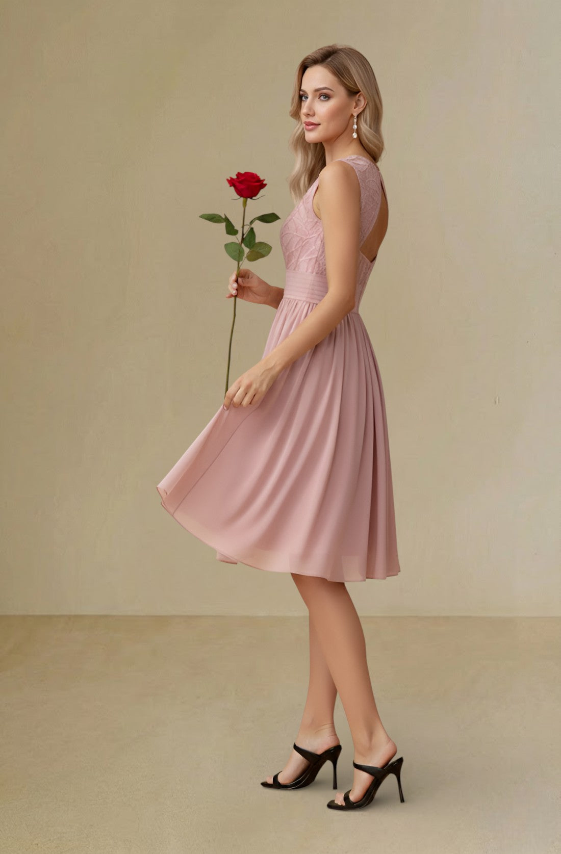 Emilia Embroidered Knee-Length Evening Dress