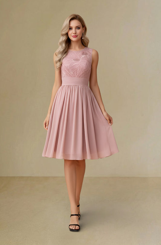 Emilia Embroidered Knee-Length Evening Dress