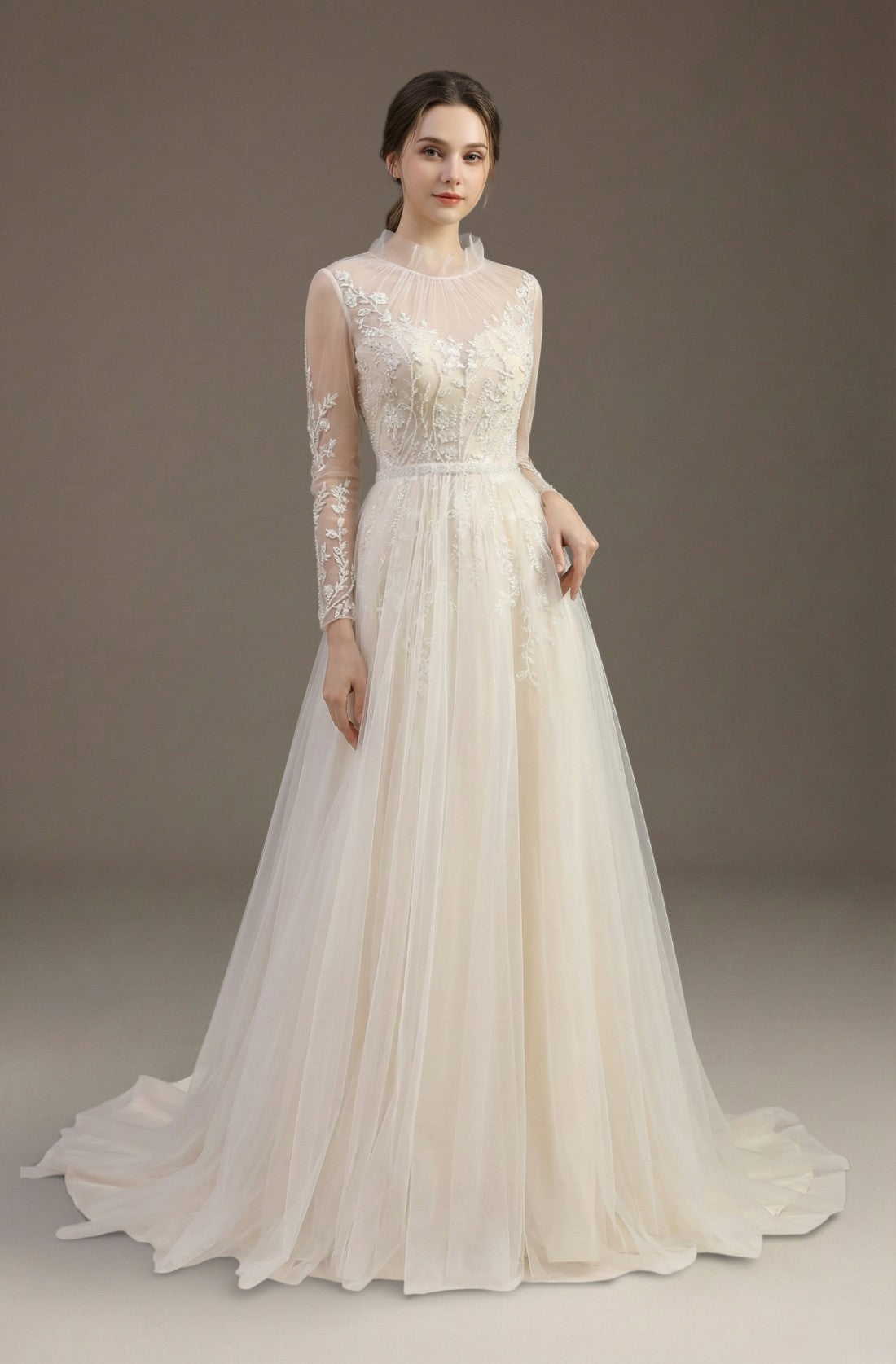 Lucienne High-Neck Lace Gown