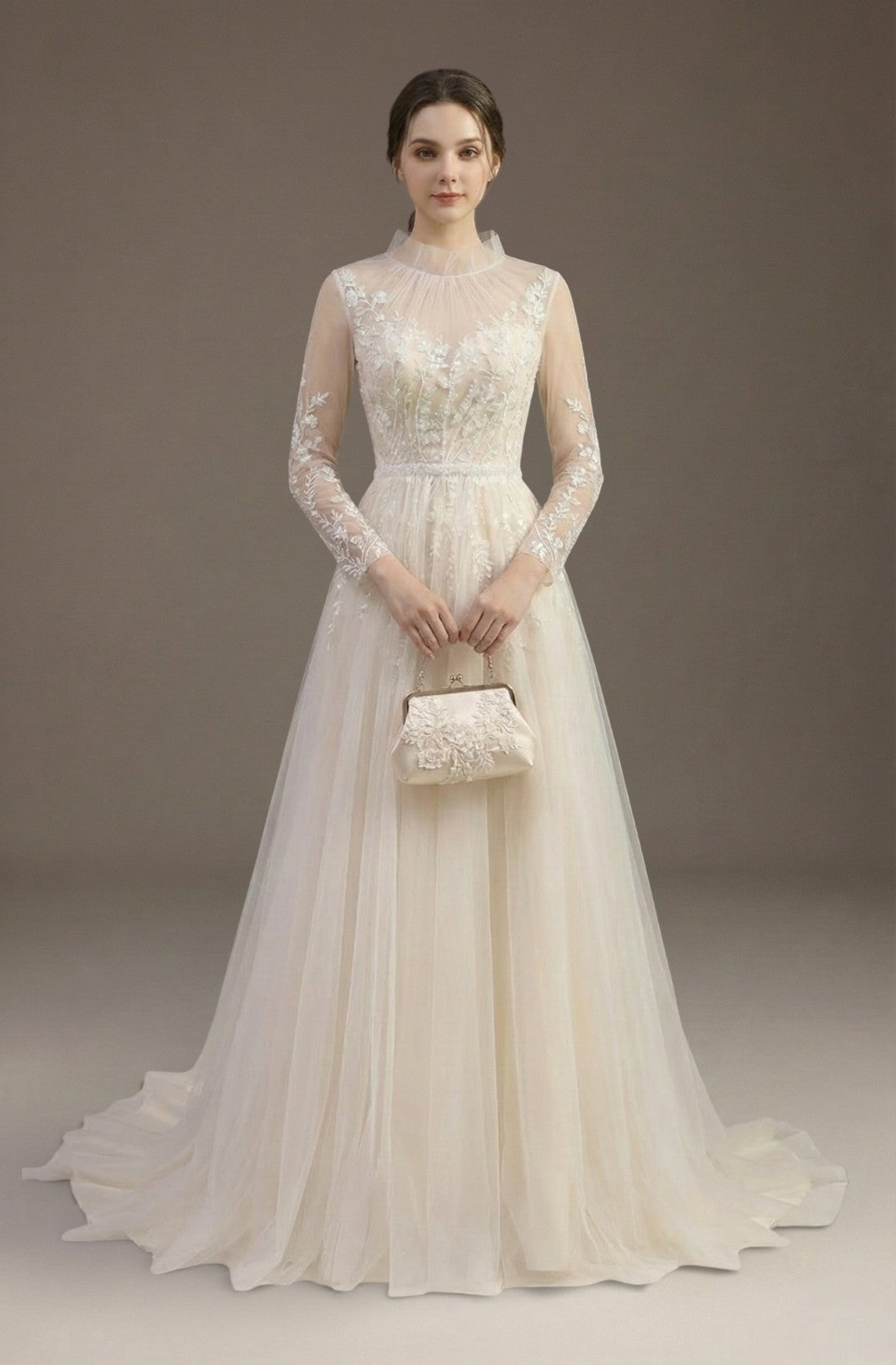 Lucienne High-Neck Lace Gown