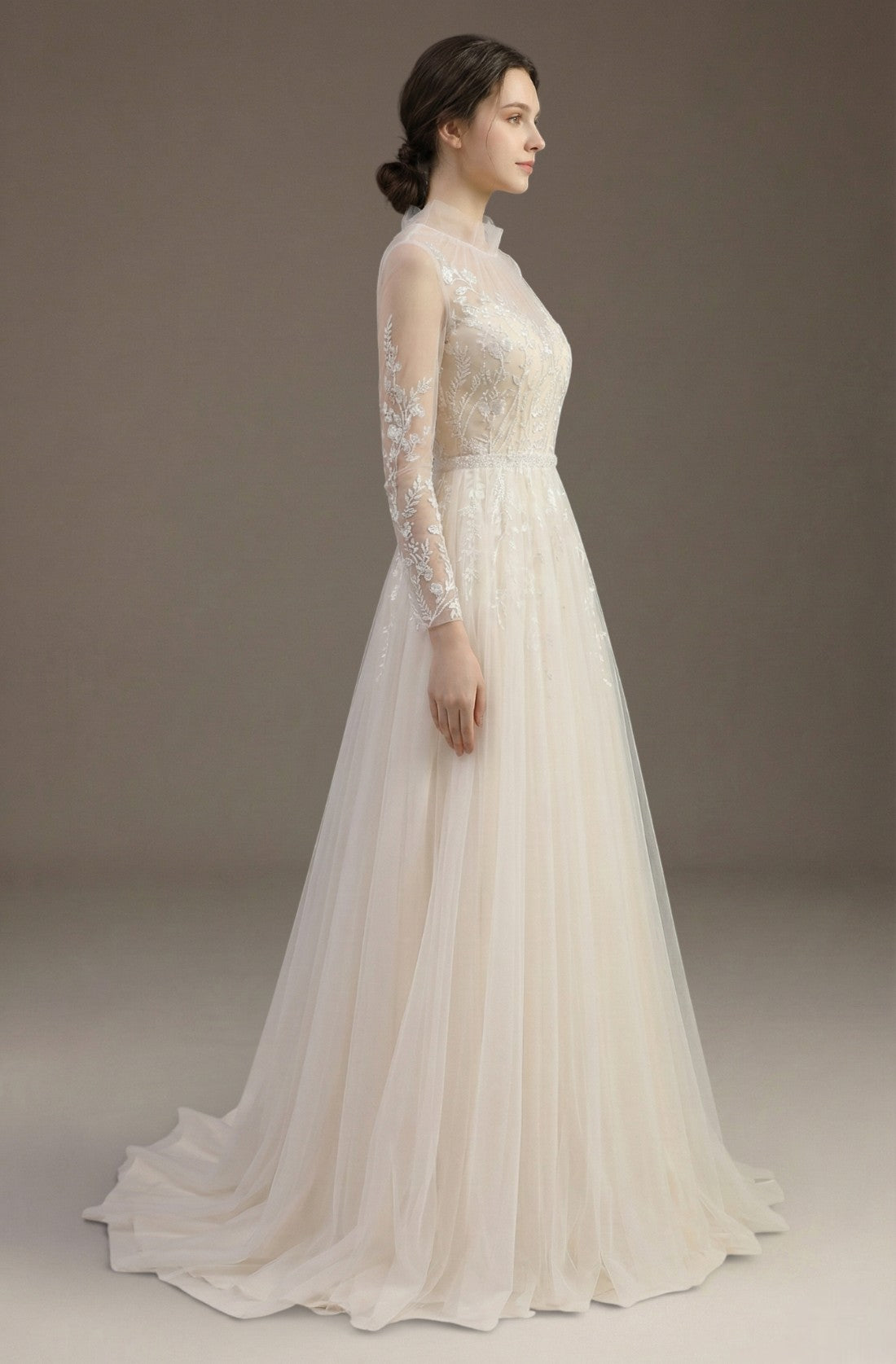 Lucienne High-Neck Lace Gown