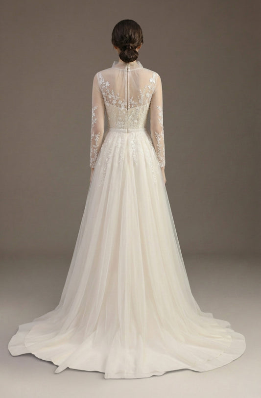 Lucienne High-Neck Lace Gown