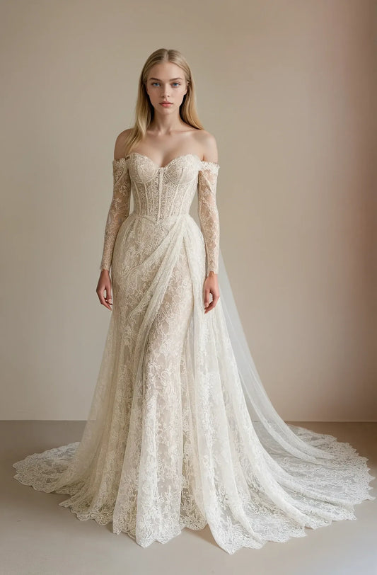 Off-Shoulder Lace Corset Gown