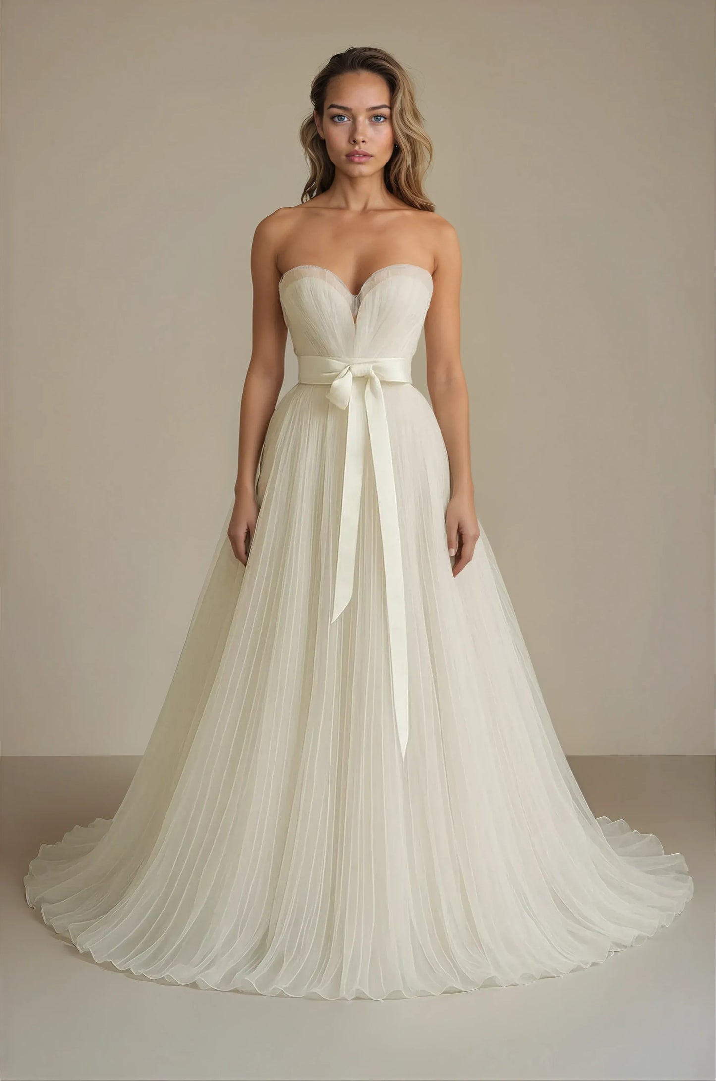 Ethereal Pleated Tulle Bow Gown