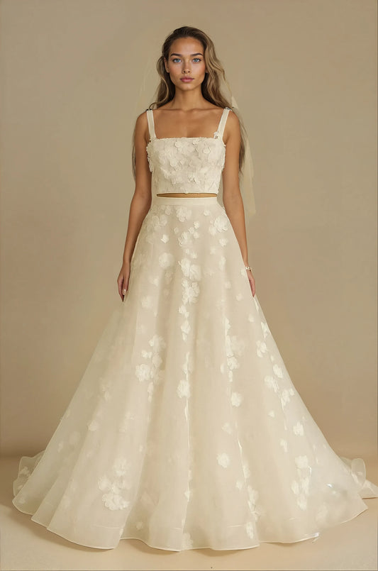 Floral Appliqué Two-Piece Gown