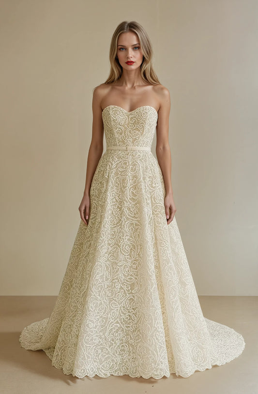 Golden Lace A-Line Gown