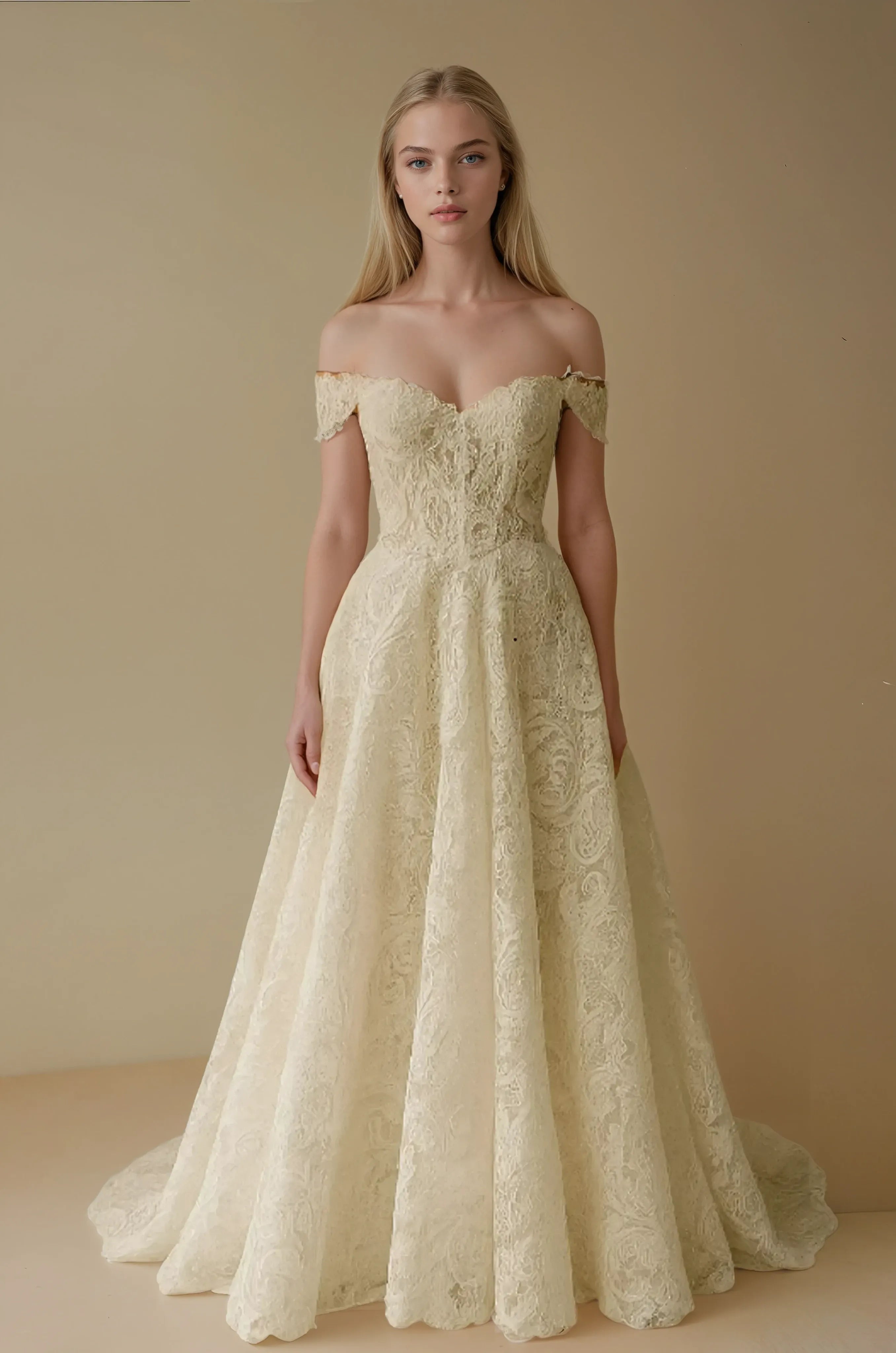 Amara Off-Shoulder Lace A-Line Gown