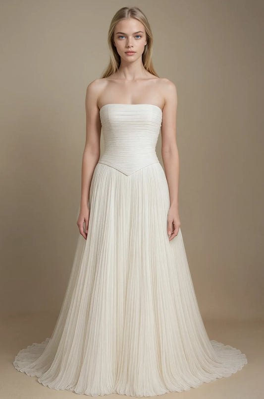 Pleated Elegance Strapless Gown