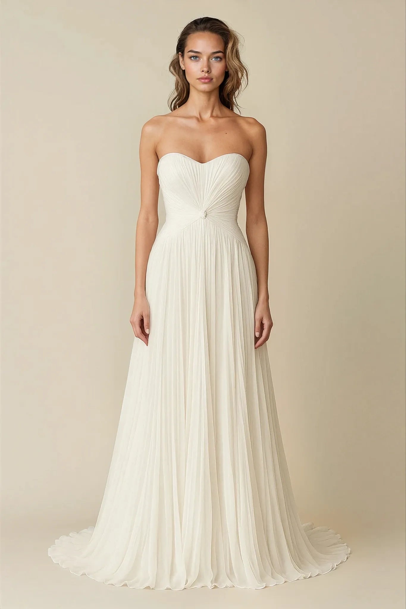 Strapless Pleated A-Line Gown