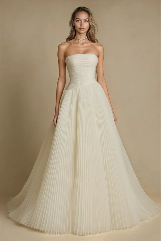 Pleated Pearl Tulle Gown
