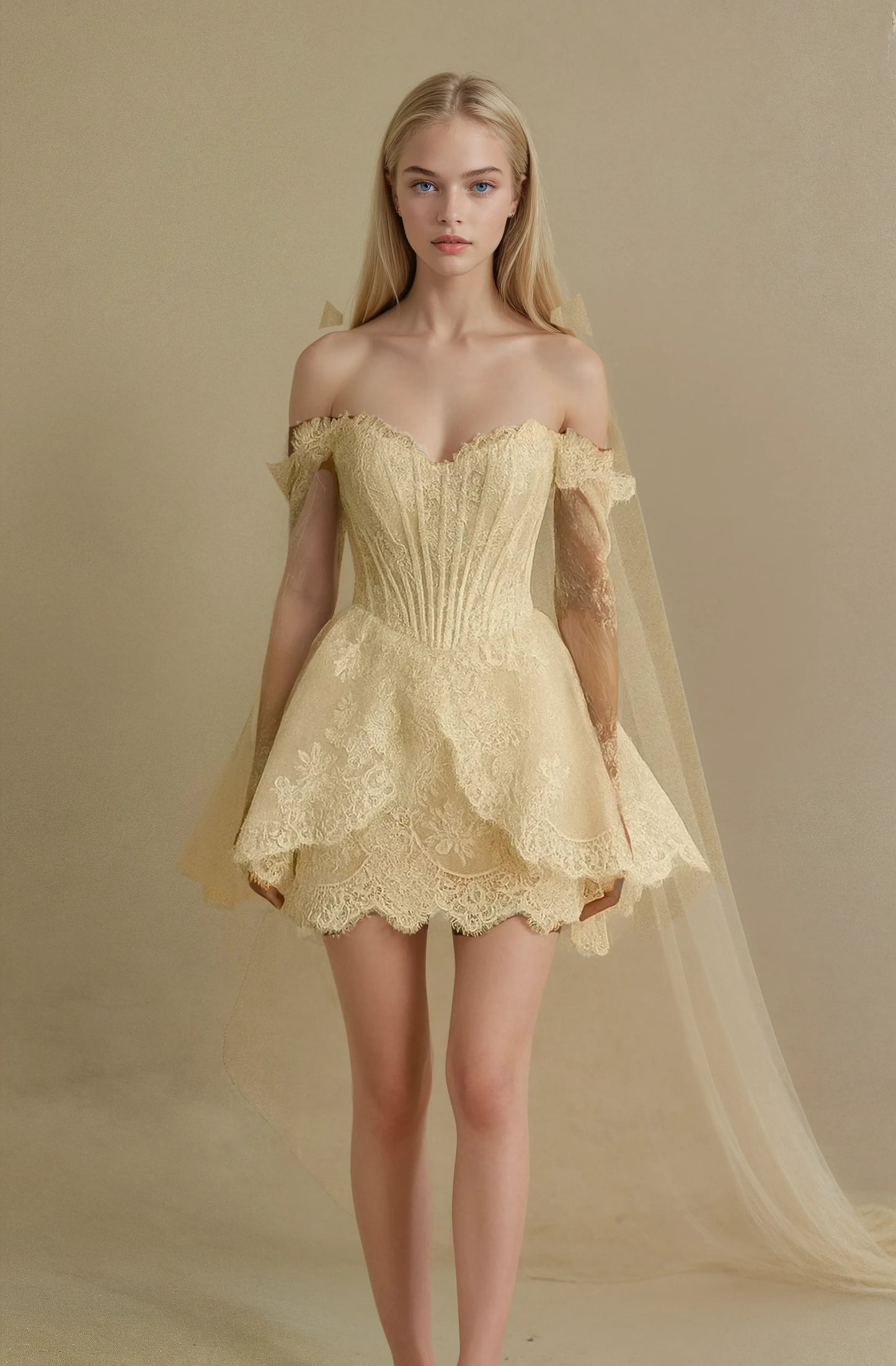 Amélie Off-Shoulder Lace Peplum Mini Dress