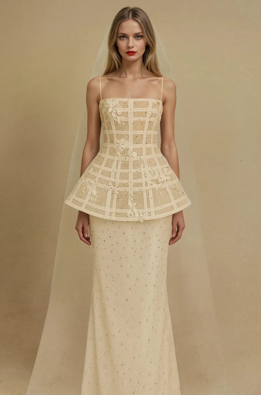 Golden Grid Elegance Gown