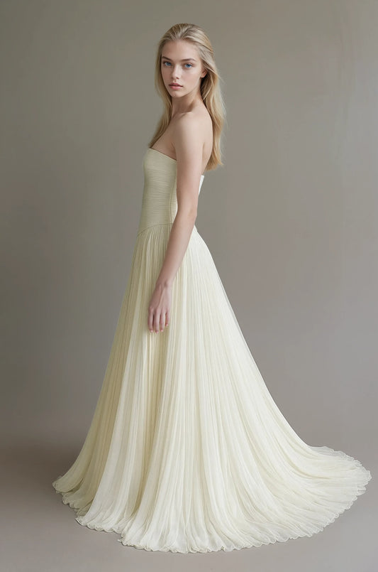 Pleated Elegance Strapless Gown