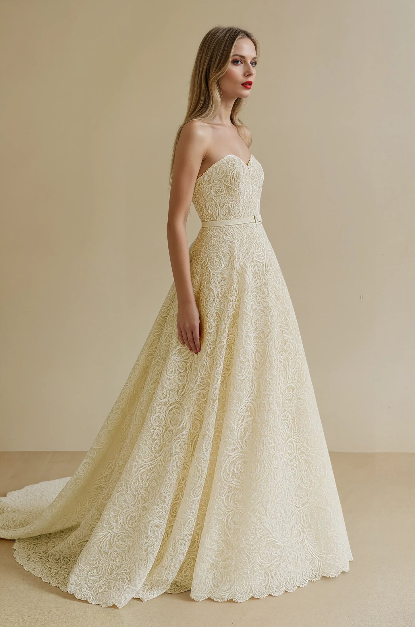 Golden Lace A-Line Gown