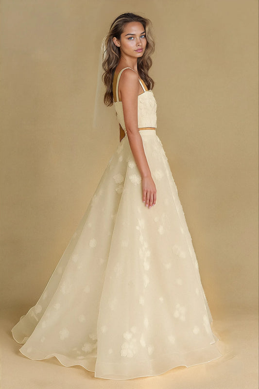 Floral Appliqué Two-Piece Gown