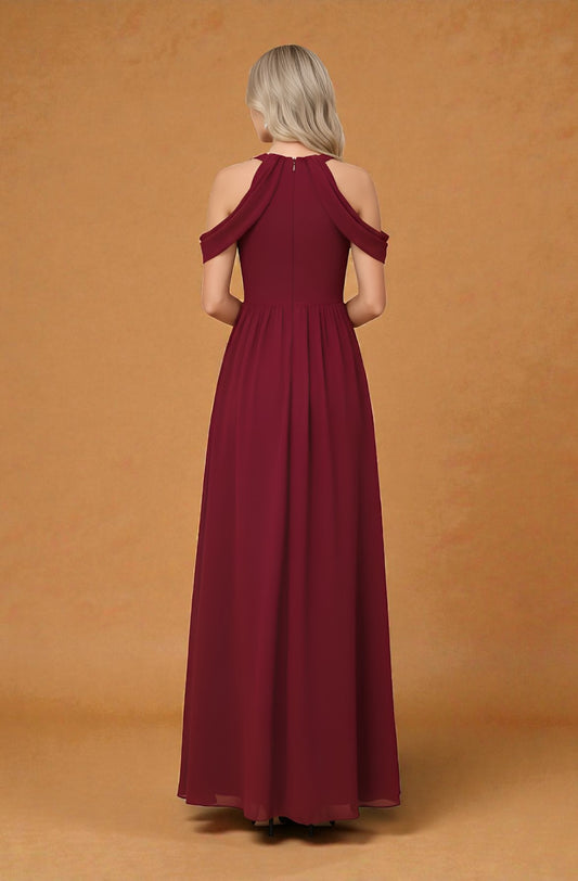 Off-Shoulder Chiffon Evening Dress with Built-In Bra