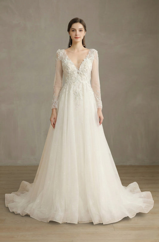 Aloura Deep V Lace Gown