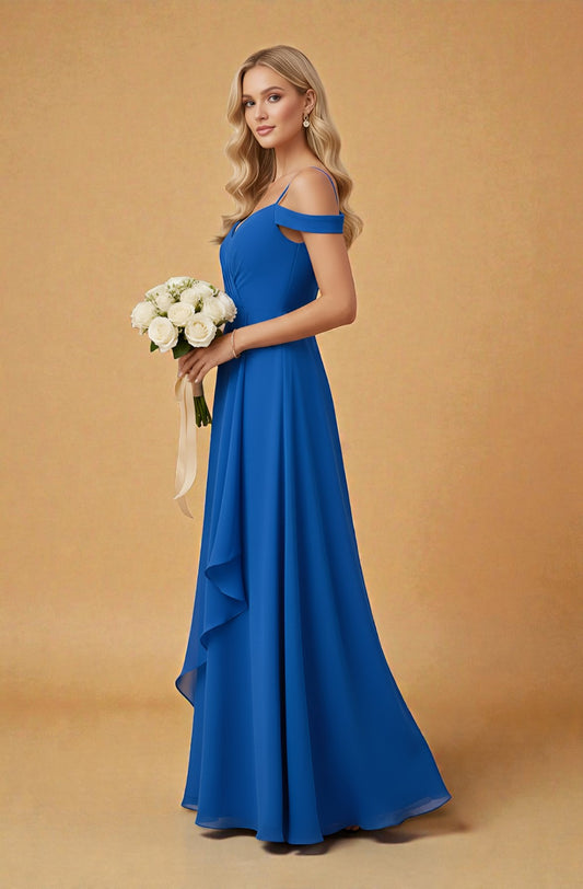 Off-Shoulder V-Neck Chiffon Evening Dress