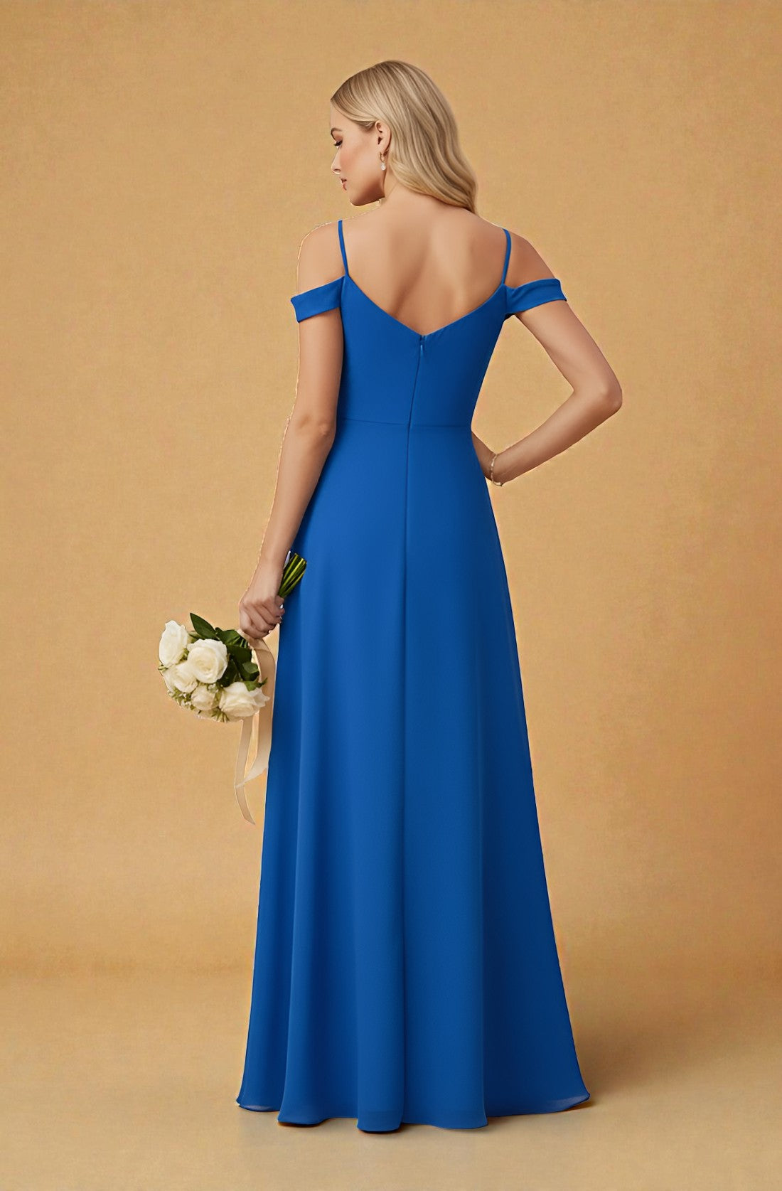 Off-Shoulder V-Neck Chiffon Evening Dress