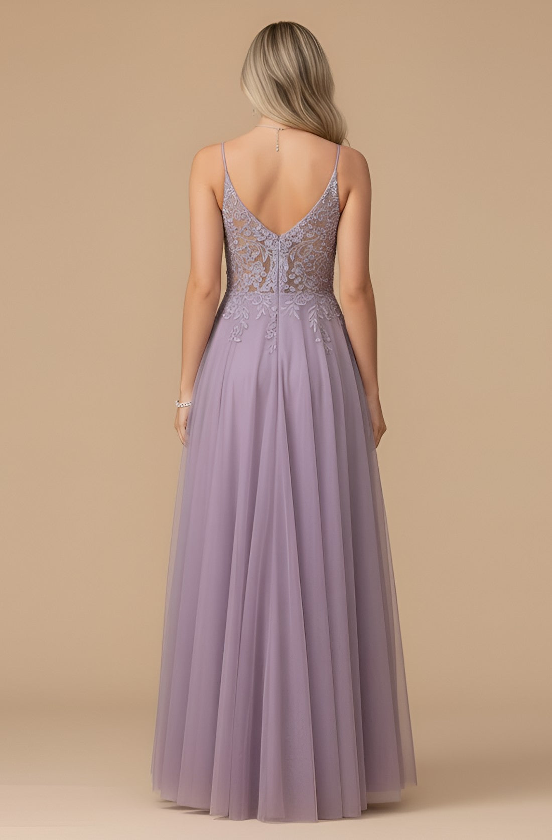 V-Neck A-Line Embroidered Chiffon Evening Dress