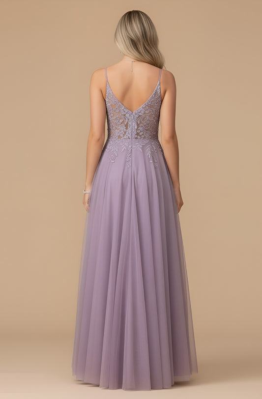V-Neck A-Line Embroidered Chiffon Evening Dress