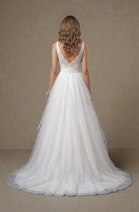 Beaded Crepe Sheath Bridal Gown