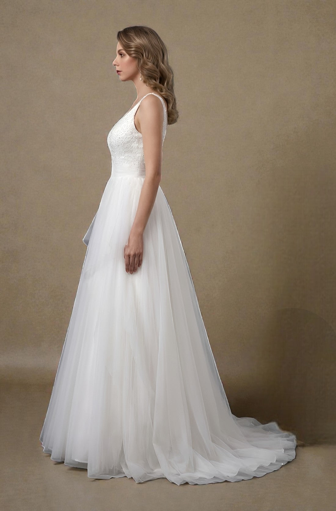 Beaded Crepe Sheath Bridal Gown