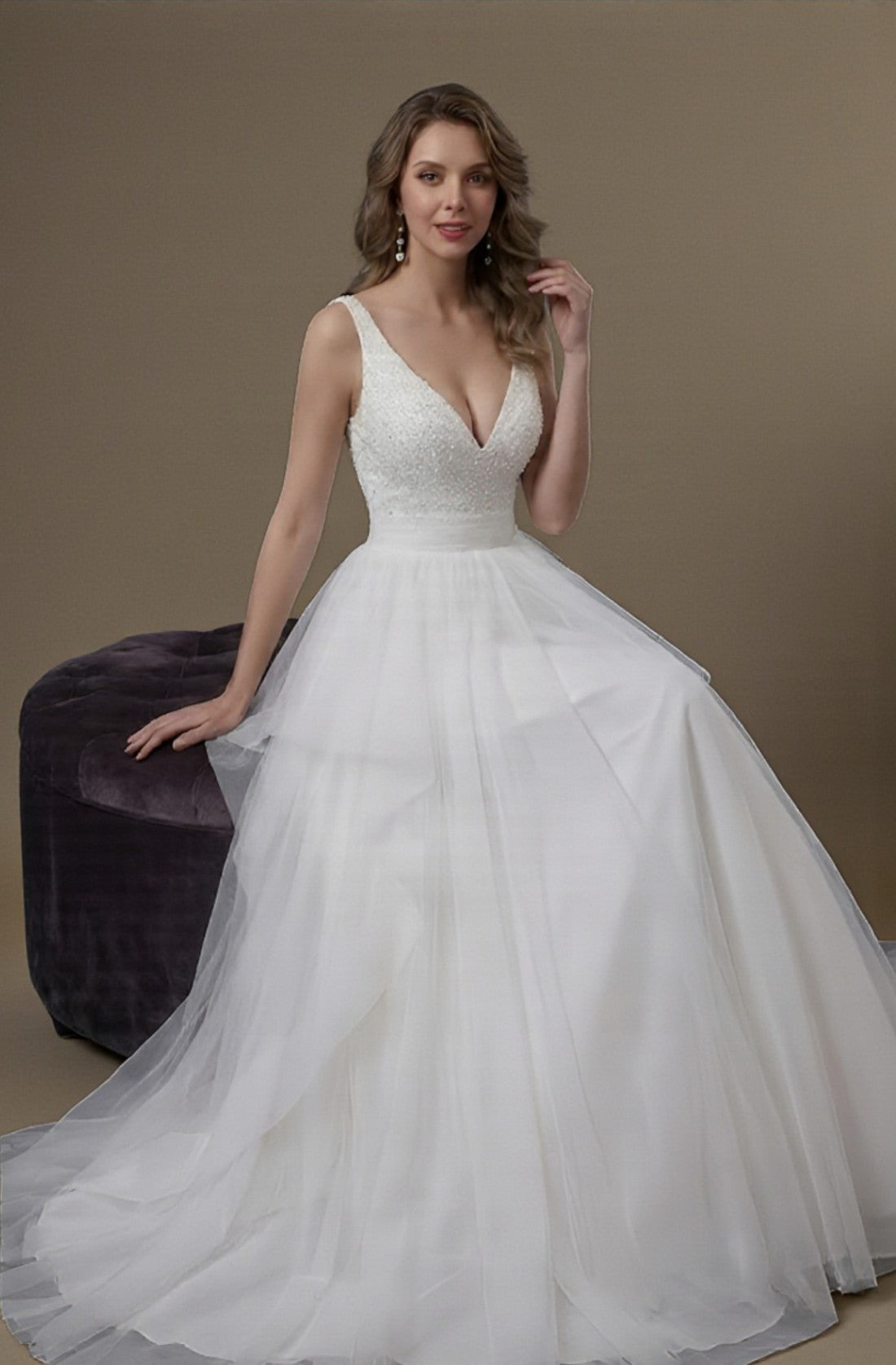 Beaded Crepe Sheath Bridal Gown