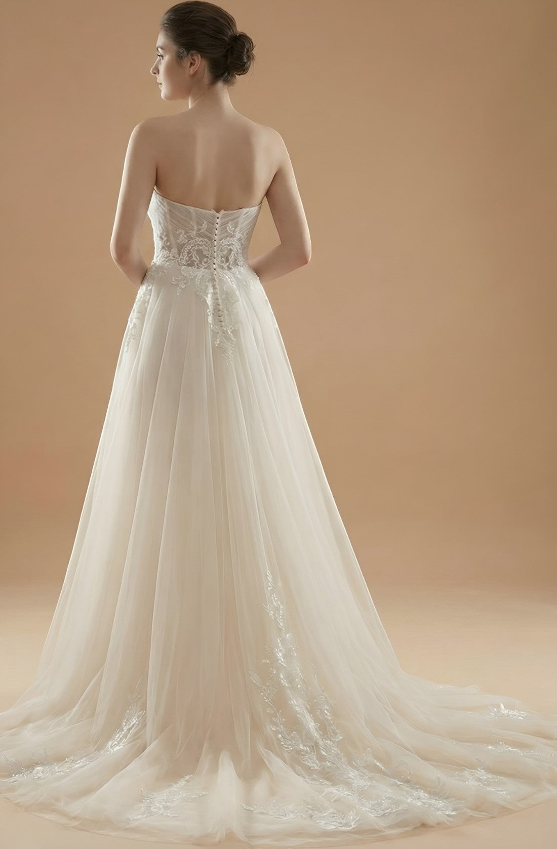 V-Neck A-Line Lace Wedding Gown