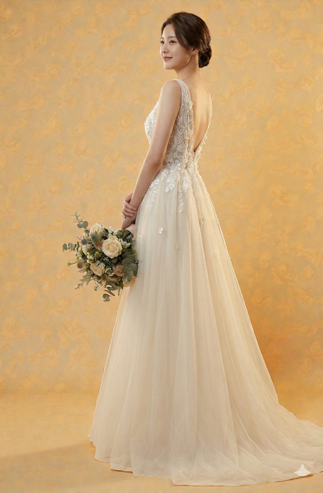 V-Neck A-Line Lace Wedding Dress