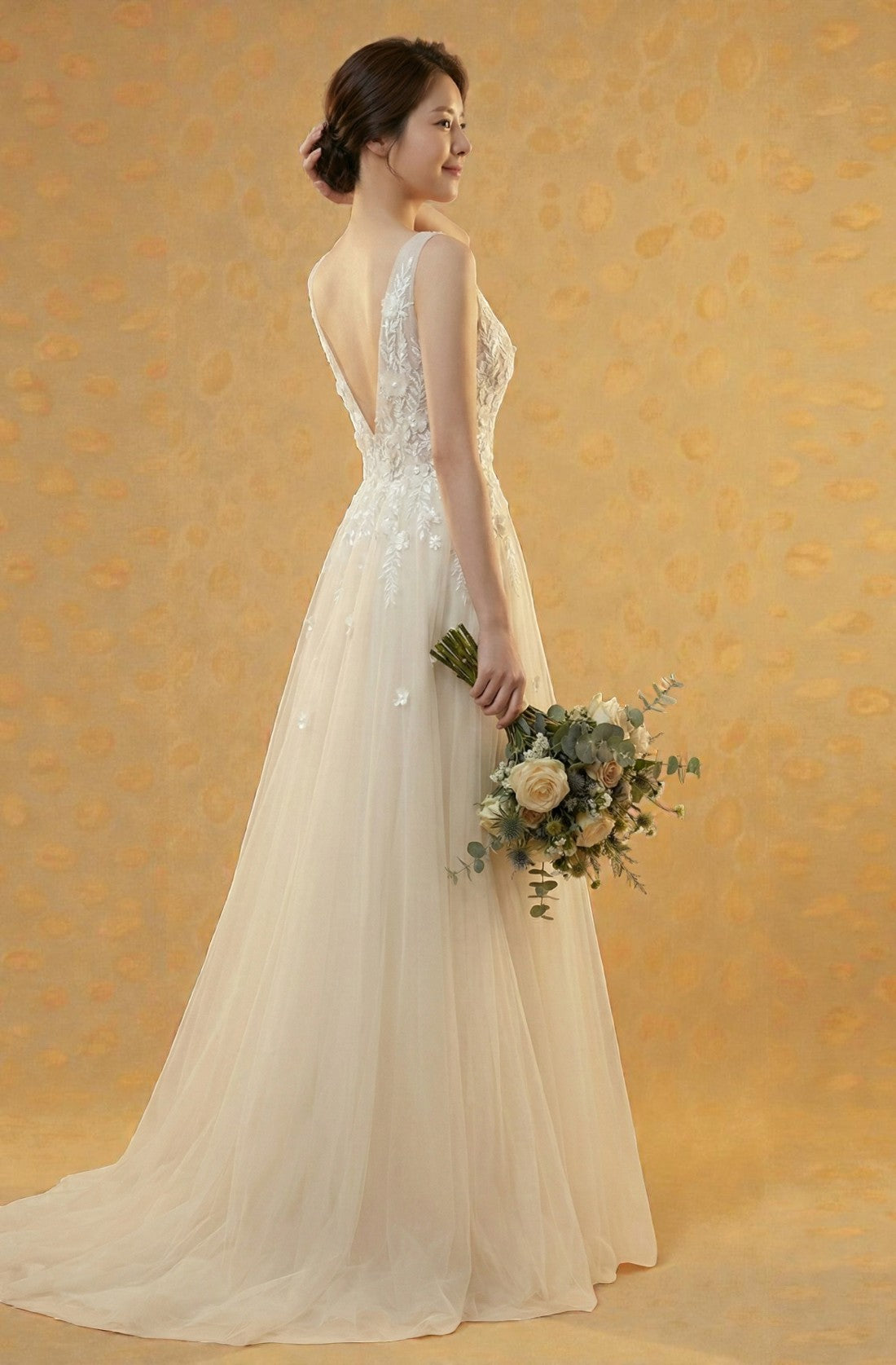 V-Neck A-Line Lace Wedding Dress