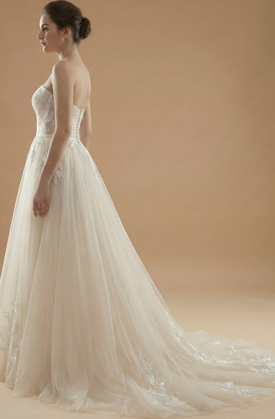 V-Neck A-Line Lace Wedding Gown