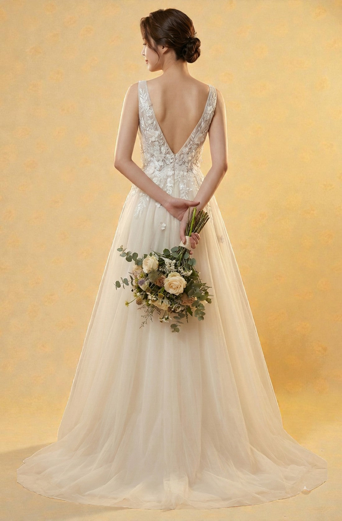 V-Neck A-Line Lace Wedding Dress